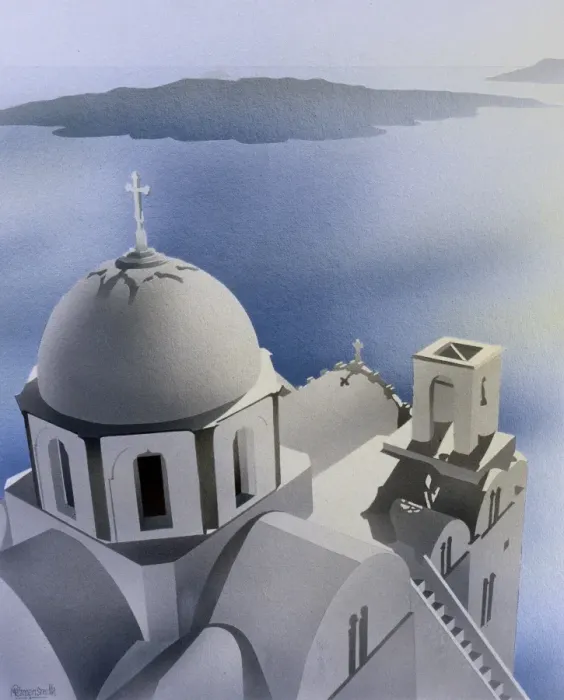 Framed Print : Church building overlooking a calm sea Framed Print : Church building overlooking a calm sea