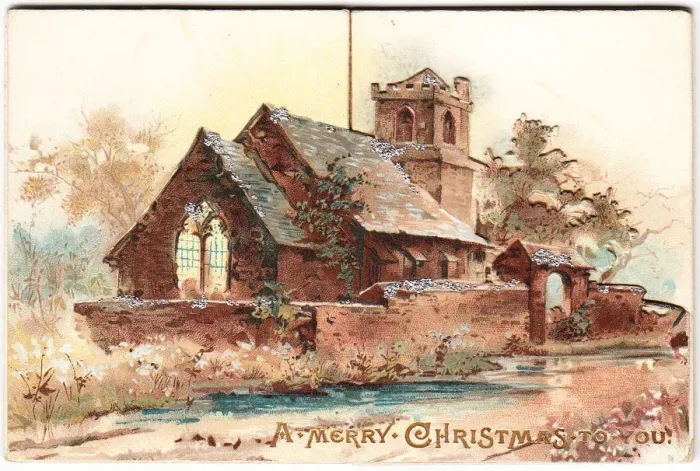 Framed Print : Church on a Christmas card Framed Print : Church on a Christmas card