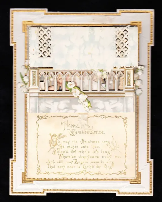 Framed Print : Church interior with white flowers on a Christmas card Framed Print : Church interior with white flowers on a Christmas card