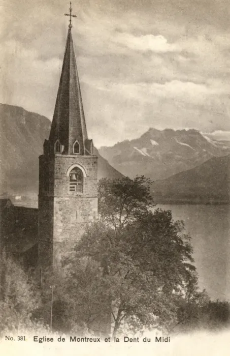 Framed Print : The Church of Montreux and the Dent de Midi Mountain