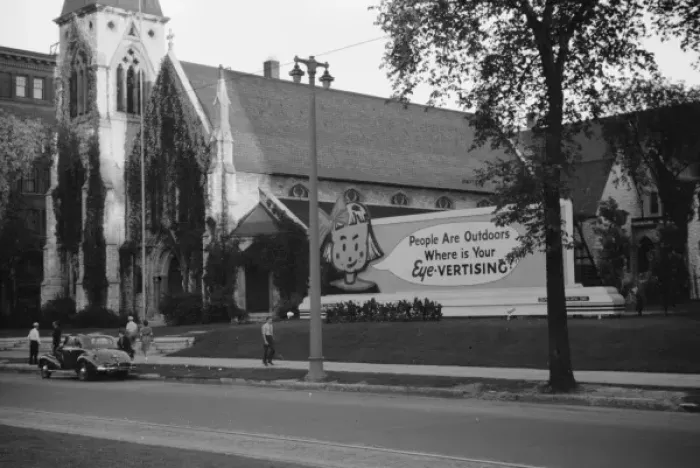 Framed Print : Church and signboard, Milwaukee, Wisconsin Framed Print : Church and signboard, Milwaukee, Wisconsin