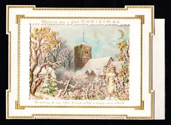 Framed Print : Church in the snow on a Christmas card Framed Print : Church in the snow on a Christmas card