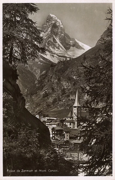 Church Spire at Zermatt and Mont Cervin, Switzerland