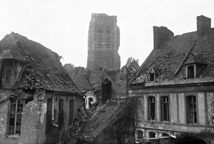 Framed Print : Church tower at Bethune, Western Front, WW1 Framed Print : Church tower at Bethune, Western Front, WW1