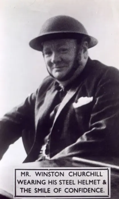 Framed Print : Churchill wearing tin hat Framed Print : Churchill wearing tin hat