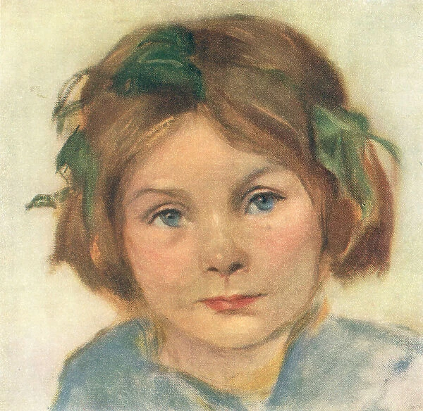 Cicely. A portrait oil painting of Cicely, a young girl with vivid blue eyes,