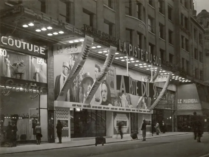 Framed Print : A cinema on the Champs Elysees, Paris, France, where the film La Piste du Sud is showing. Date: 1938 Framed Print : A cinema on the Champs Elysees, Paris, France, where the film La Piste du Sud is showing. Date: 1938