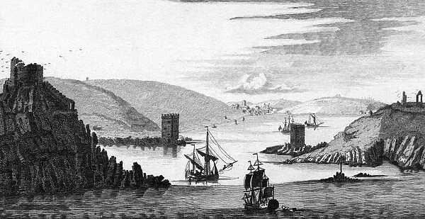 FOWEY. The harbour and Castle of Fowey, in Cornwall. Date: circa 1750