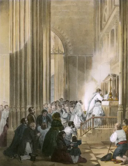 Framed Print : MASS. Mass in a catholic church Date: circa 1850 Framed Print : MASS. Mass in a catholic church Date: circa 1850