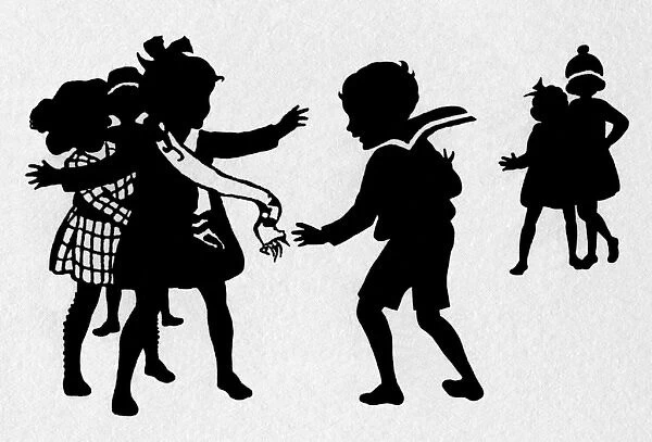 Tag. Silhouette of children playing tag.Date: circa 1930
