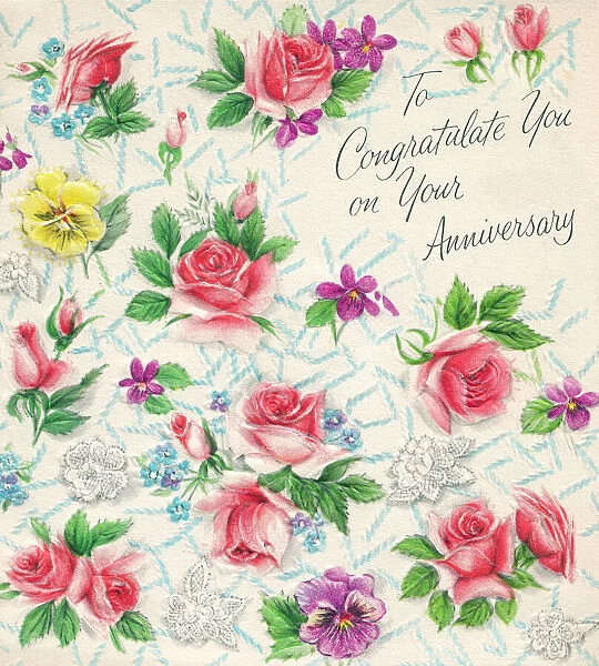 Roses. A floral montage design of roses, violets, tulips and forget-me-nots