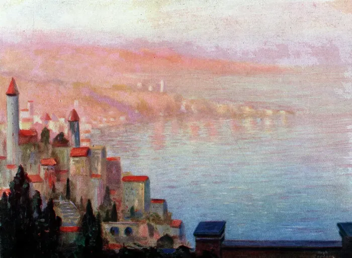 Framed Print : Spain. City scape painting of Spain, with a misty quality. Date: circa 1931 Framed Print : Spain. City scape painting of Spain, with a misty quality. Date: circa 1931