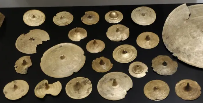 Framed Print : Circular bronze belt ornaments. Bronze Age. 1400 BC. Found a Framed Print : Circular bronze belt ornaments. Bronze Age. 1400 BC. Found a