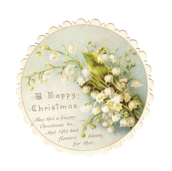 Framed Print : Circular Christmas card with lilies of the valley Framed Print : Circular Christmas card with lilies of the valley