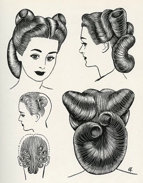 Circular roll hairstyle 1940s