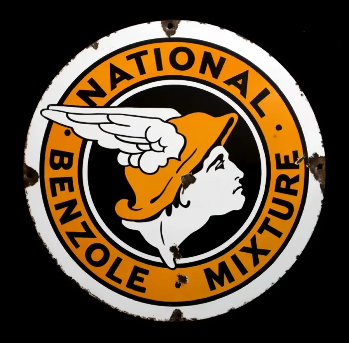 Framed Print : Circular sign for National Benzole Mixture Framed Print : Circular sign for National Benzole Mixture