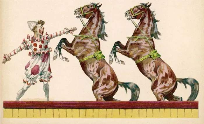 Framed Print : CIRCUS CLOWN AND HORSES Framed Print : CIRCUS CLOWN AND HORSES