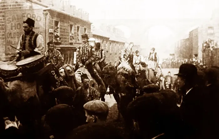 Framed Print : Circus parade, Burnley, Lancashire, early 1900s Framed Print : Circus parade, Burnley, Lancashire, early 1900s