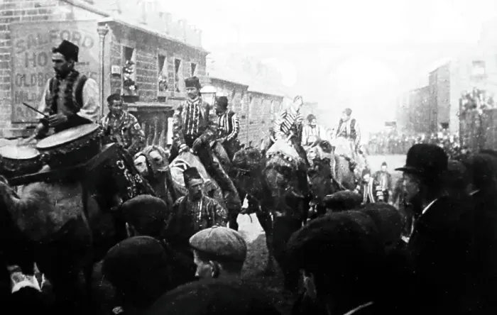 Framed Print : Circus parade, Burnley, Lancashire, early 1900s Framed Print : Circus parade, Burnley, Lancashire, early 1900s