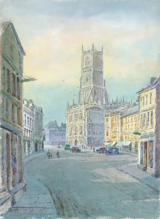 Framed Print : Cirencester Church and Market Place, Gloucestershire Framed Print : Cirencester Church and Market Place, Gloucestershire