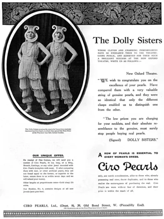 Framed Print : Ciro pearls advertisement with Dolly Sisters Framed Print : Ciro pearls advertisement with Dolly Sisters