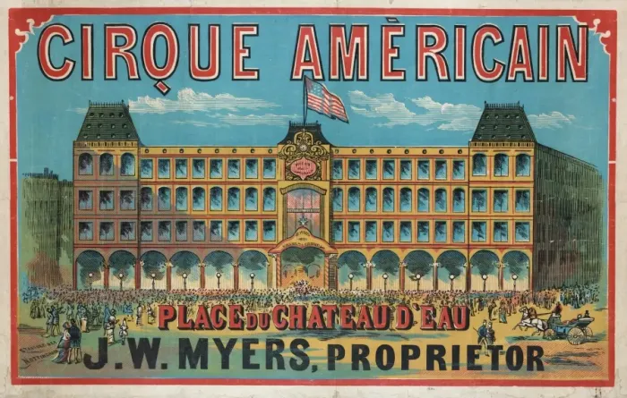 Framed Print : Cirque Americain - Place du Chateau d Eau, J. W. Myers, propr Framed Print : Cirque Americain - Place du Chateau d Eau, J. W. Myers, propr