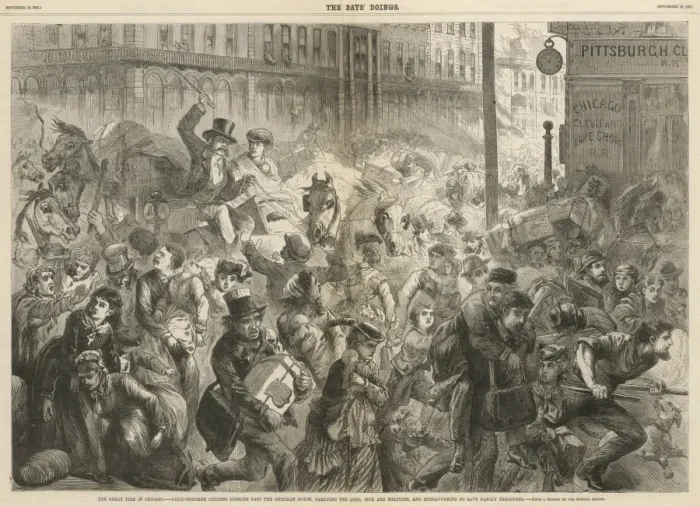 Framed Print : Citizens of Chicago flee the burning city Framed Print : Citizens of Chicago flee the burning city