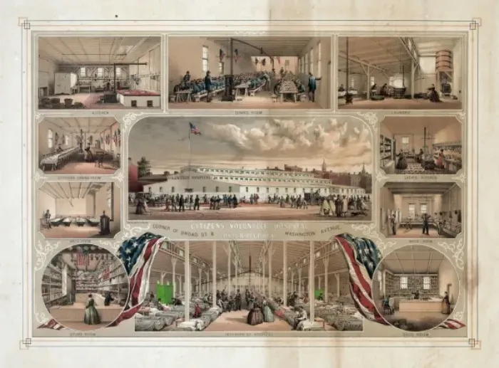 Framed Print : Citizens Volunteer Hospital, corner of Broad St. & Washingto Framed Print : Citizens Volunteer Hospital, corner of Broad St. & Washingto