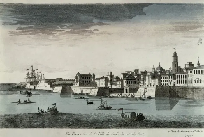 Framed Print : City of Cadiz seen from the harbour. Engraving Framed Print : City of Cadiz seen from the harbour. Engraving