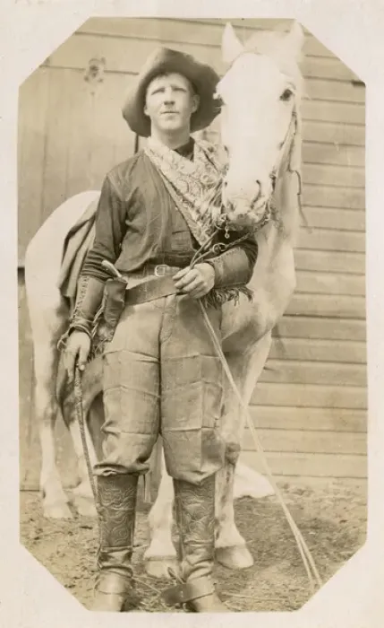 Framed Print : City cowboy with his white horse, USA Framed Print : City cowboy with his white horse, USA