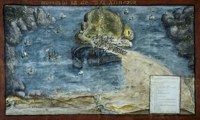 Framed Print : The city of Gijn 1635. Painting. SPAIN. Simancas Framed Print : The city of Gijn 1635. Painting. SPAIN. Simancas