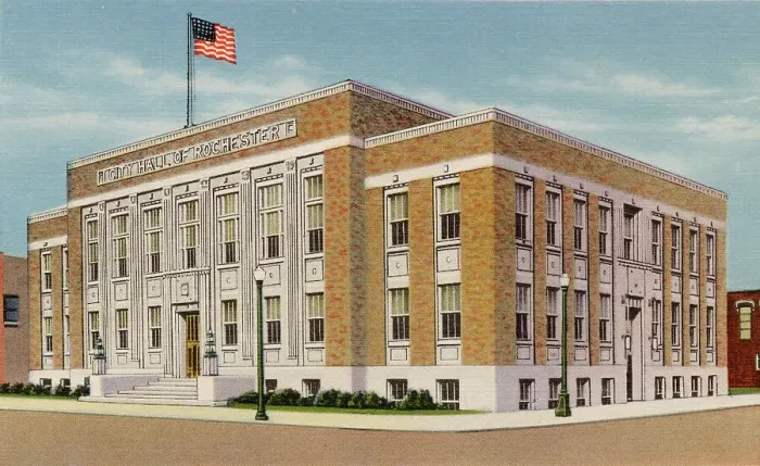 Framed Print : City Hall, Rochester, Minnesota, USA Date: 1934 Framed Print : City Hall, Rochester, Minnesota, USA Date: 1934