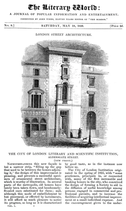 Framed Print : City of London Inst 1839 Framed Print : City of London Inst 1839