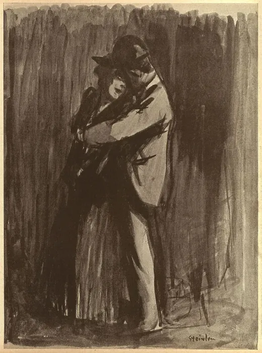 Framed Print : City Love. A sketch of a man embracing his wife in the city. Date: circa 1901 Framed Print : City Love. A sketch of a man embracing his wife in the city. Date: circa 1901