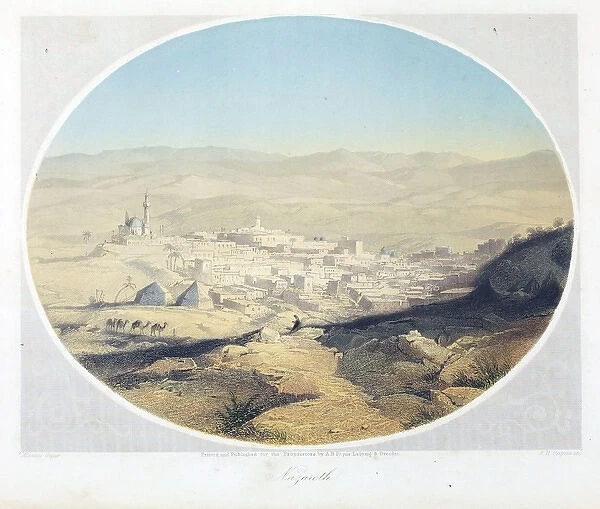 City of Nazareth, Israel - 19th century coloured engraving
