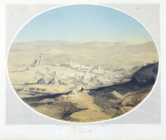 Framed Print : City of Nazareth, Israel - 19th century coloured engraving Framed Print : City of Nazareth, Israel - 19th century coloured engraving