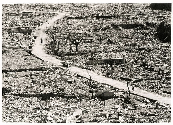 City ruins following atomic bomb Japan, WW II 1945