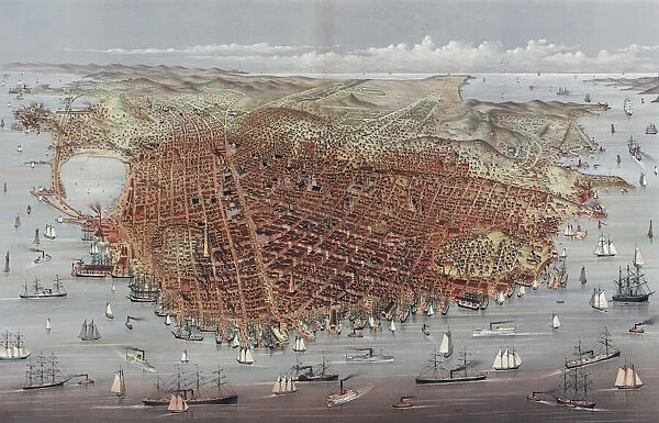 The City of San Francisco. Birds eye view from the bay looki
