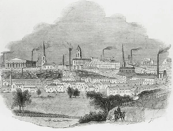 Cityscape of Birmingham, eng  /  newsprint, 1847