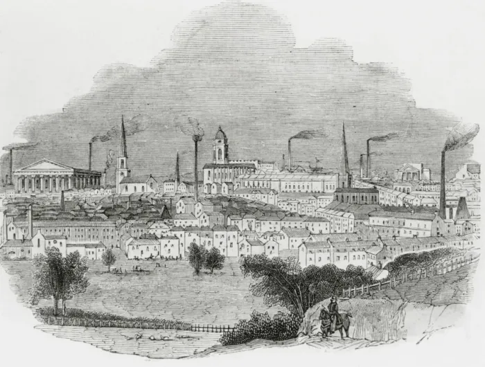Framed Print : Cityscape of Birmingham, eng / newsprint, 1847 Framed Print : Cityscape of Birmingham, eng / newsprint, 1847