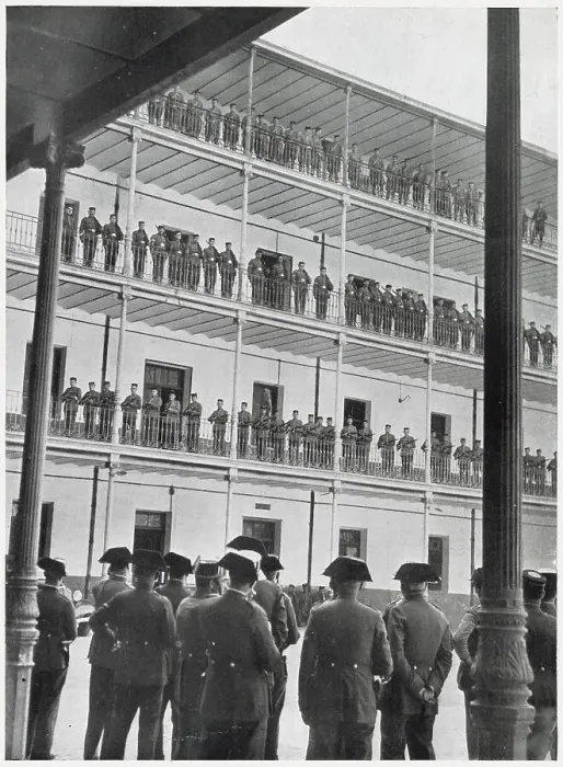 Framed Print : A Civil Guard Parade on a tiered building at their barracks, Spain, 1936. This was deemed a necessary alternative to drilling on the middle of the parade ground, under the burning sun of a summer's day Framed Print : A Civil Guard Parade on a tiered building at their barracks, Spain, 1936. This was deemed a necessary alternative to drilling on the middle of the parade ground, under the burning sun of a summer's day