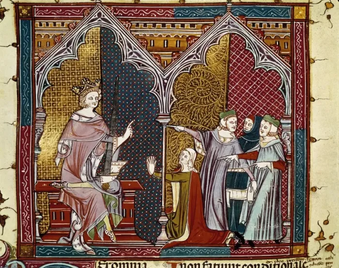 Framed Print : Civil law, 14th c. The king trying slander. In Framed Print : Civil law, 14th c. The king trying slander. In