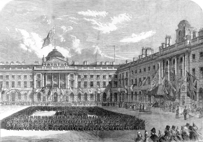Framed Print : The Civil Service Volunteers at Somerset House, London, 1864 Framed Print : The Civil Service Volunteers at Somerset House, London, 1864