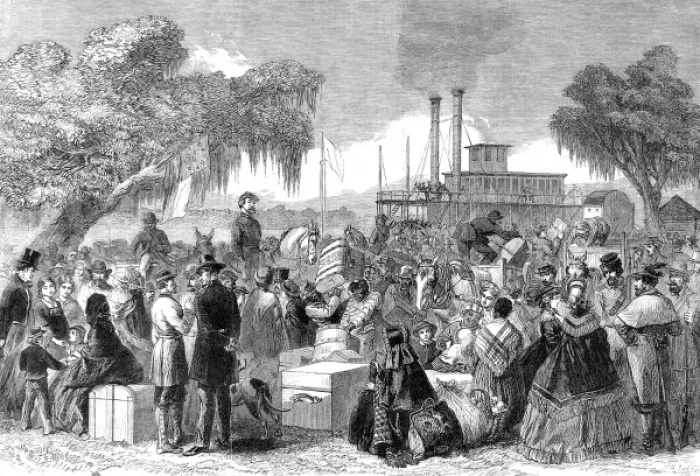 Framed Print : Civil War in America: arrival of a Federal steamer Framed Print : Civil War in America: arrival of a Federal steamer