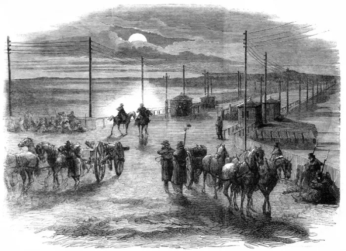 Framed Print : The civil war in America: the long bridge over the Potomac a