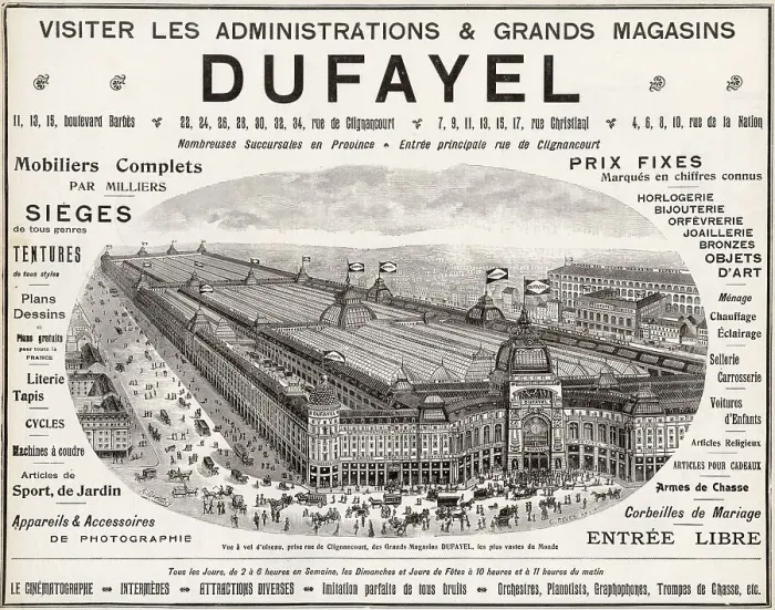 Framed Print : Claiming to be the largest store in the world, Dufayel offers sewing machines, cameras, furniture, heating and lighting, prams, hunting and religious items... etc. Date: 1906 Framed Print : Claiming to be the largest store in the world, Dufayel offers sewing machines, cameras, furniture, heating and lighting, prams, hunting and religious items... etc. Date: 1906