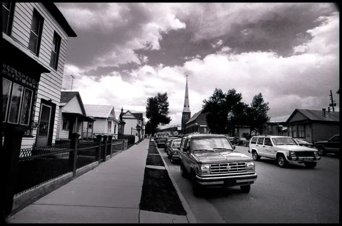 Framed Print : Classic American street with cars Leadville Colorado Framed Print : Classic American street with cars Leadville Colorado