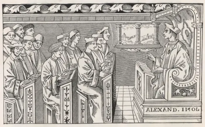 Framed Print : Classroom / C16 / Woodcut Framed Print : Classroom / C16 / Woodcut