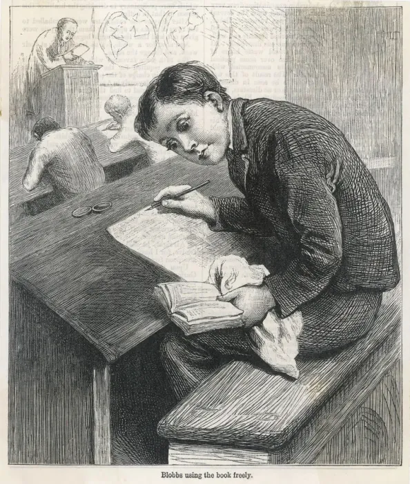 Framed Print : Classroom scene: school boy cheats in exam, 1883 Framed Print : Classroom scene: school boy cheats in exam, 1883
