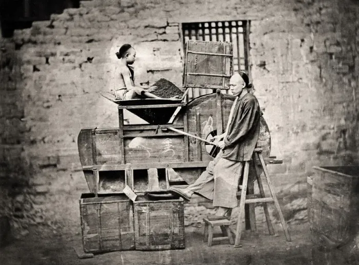 Framed Print : Cleaning tea with bellows, air fans, China Framed Print : Cleaning tea with bellows, air fans, China